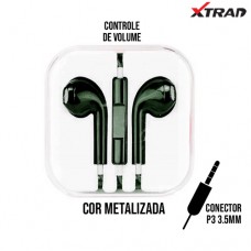 Fone de Ouvido P3 Earpod Controle de Volume e Microfone Metalizado Xtrad FH0066-M9 - Verde Escuro